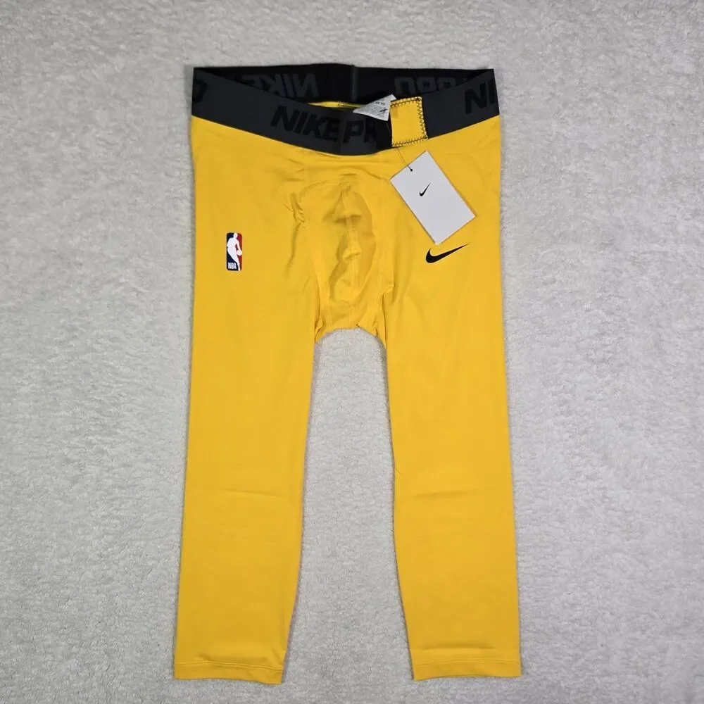 Nike Pro NBA Player Issued 3/4 Compression Tights Yellow DN1547 Mens Large $75 L